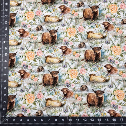 Ranch Highland Cow Fabric 81425 with floral roses - Mary Jo Fabrics