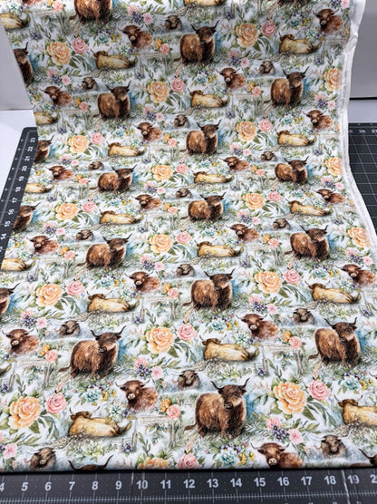 Ranch Highland Cow Fabric 81425 with floral roses - Mary Jo Fabrics