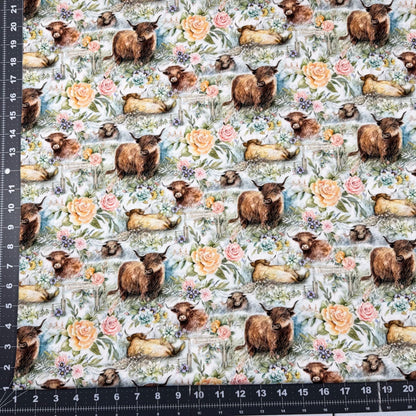 Ranch Highland Cow Fabric 81425 with floral roses - Mary Jo Fabrics