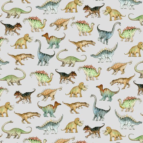 Real Dinosaur FLANNEL Fabric 1016 - 90 Light Gray - Mary Jo Fabrics