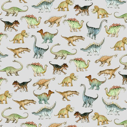 Real Dinosaur FLANNEL Fabric 1016 - 90 Light Gray - Mary Jo Fabrics