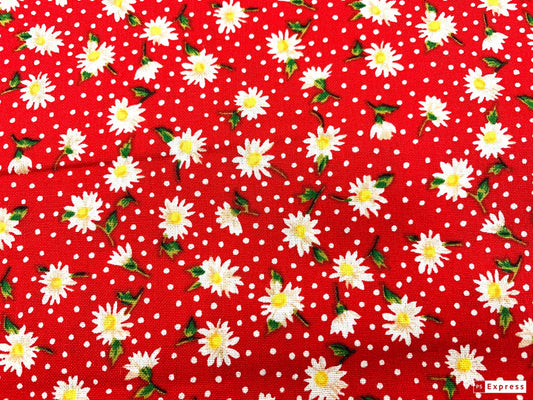 Red calico fabric Dorothy's Daisies - Mary Jo Fabrics