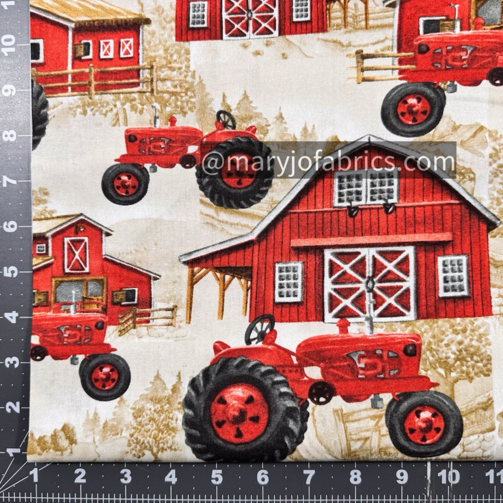 Red Farm Tractor Fabric DX - 4068 - 4C - 1 Red Barn - Mary Jo Fabrics
