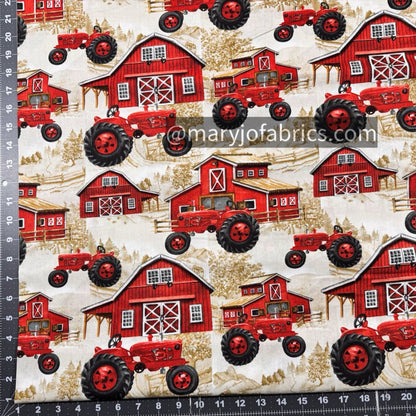 Red Farm Tractor Fabric DX - 4068 - 4C - 1 Red Barn - Mary Jo Fabrics