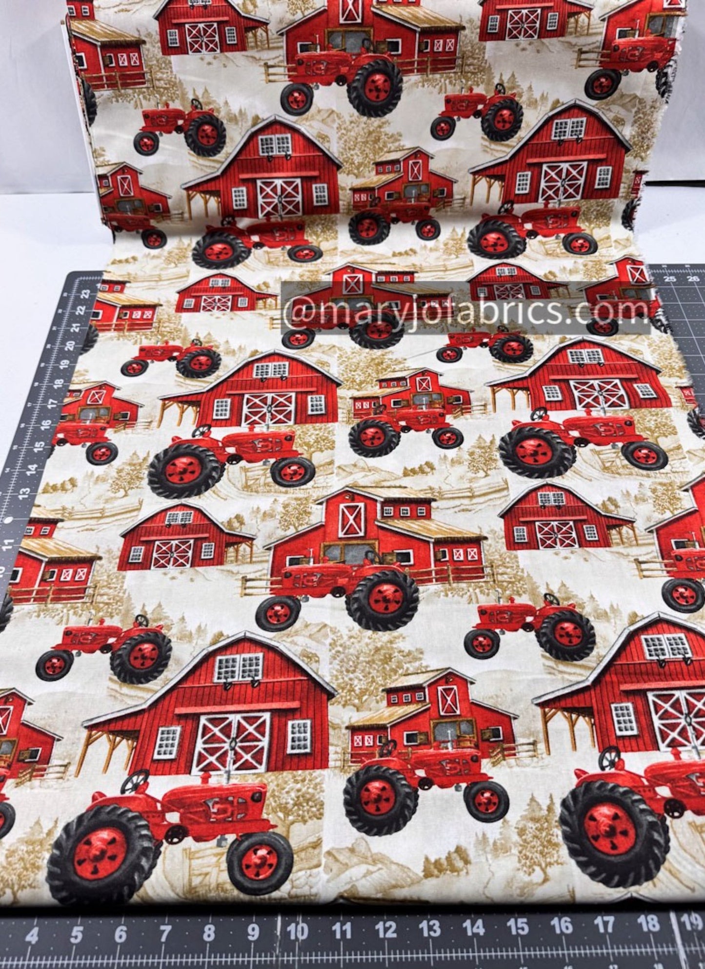 Red Farm Tractor Fabric DX - 4068 - 4C - 1 Red Barn - Mary Jo Fabrics