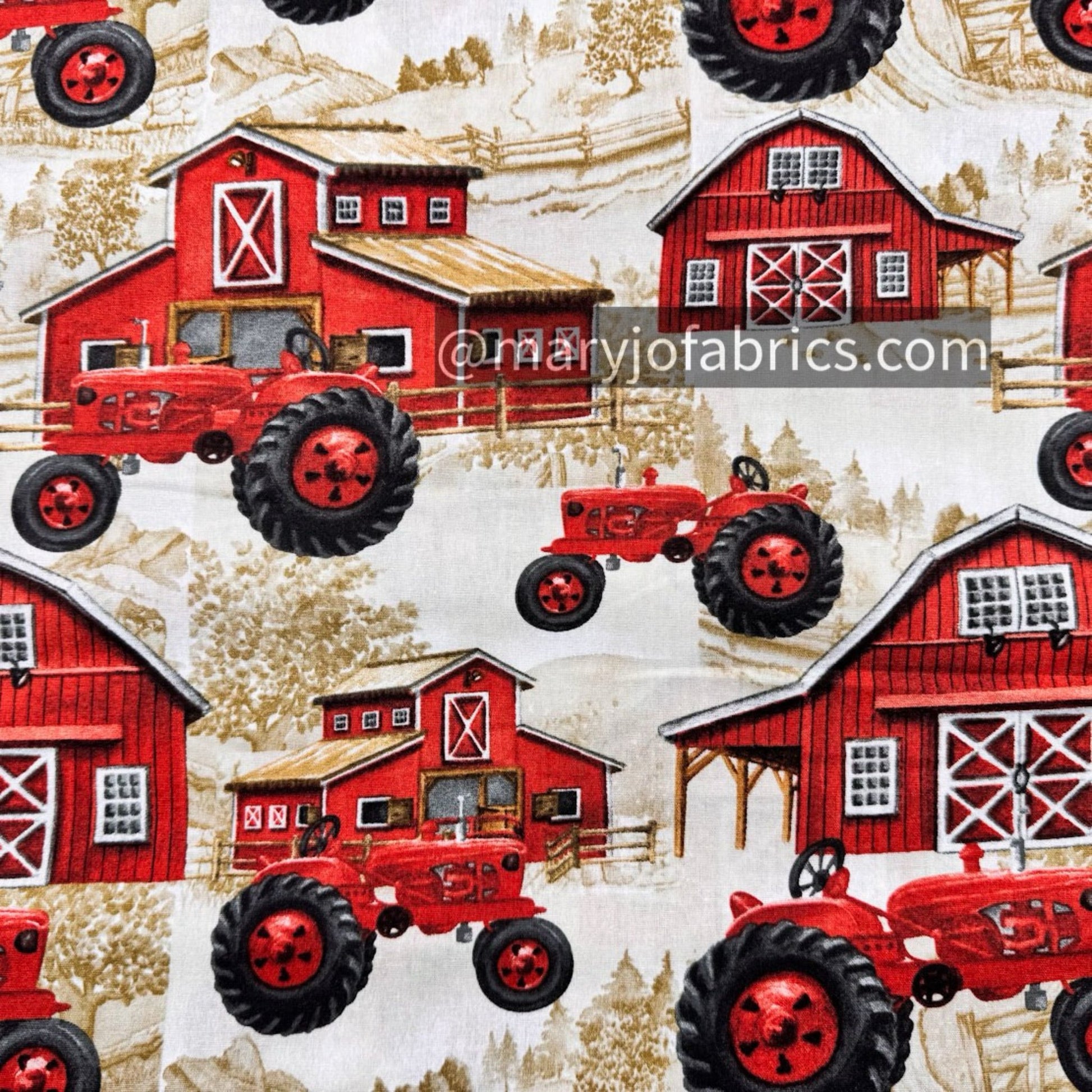 Red Farm Tractor Fabric DX - 4068 - 4C - 1 Red Barn - Mary Jo Fabrics