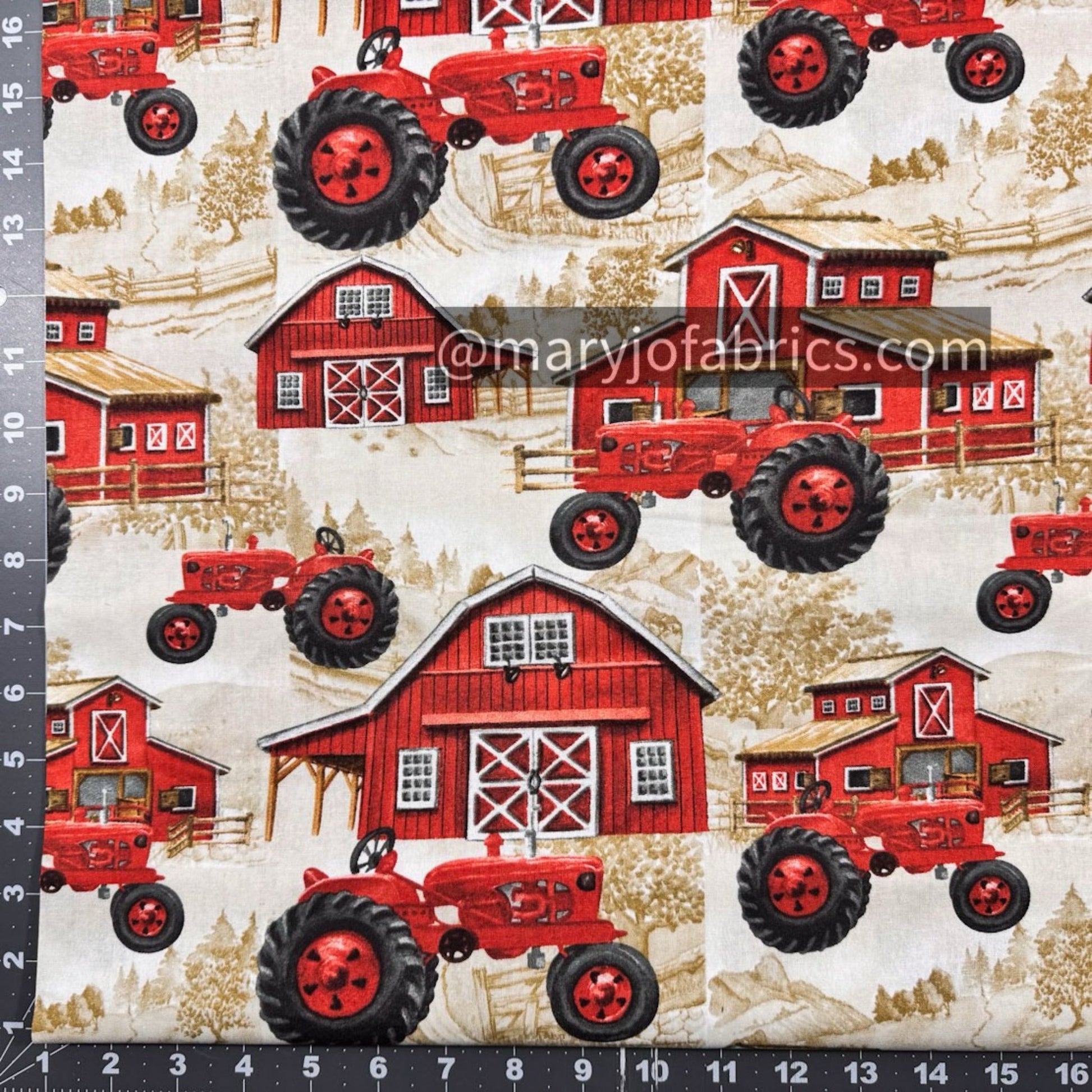 Red Farm Tractor Fabric DX - 4068 - 4C - 1 Red Barn - Mary Jo Fabrics