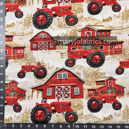Red Farm Tractor Fabric DX - 4068 - 4C - 1 Red Barn - Mary Jo Fabrics
