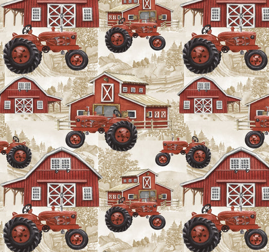 Red Farm Tractor Fabric DX - 4068 - 4C - 1 Red Barn - Mary Jo Fabrics