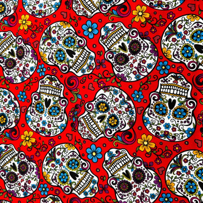 Red Folkloric Skulls fabric DT28882C skull cotton fabric - Mary Jo Fabrics