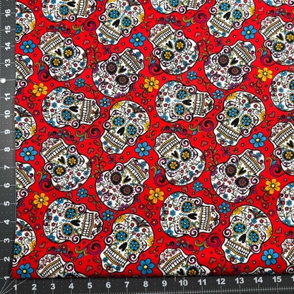 Red Folkloric Skulls fabric DT28882C skull cotton fabric - Mary Jo Fabrics