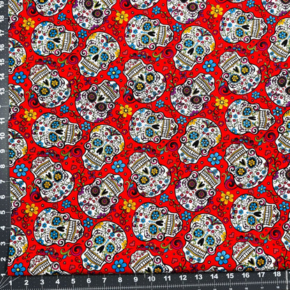 Red Folkloric Skulls fabric DT28882C skull cotton fabric - Mary Jo Fabrics