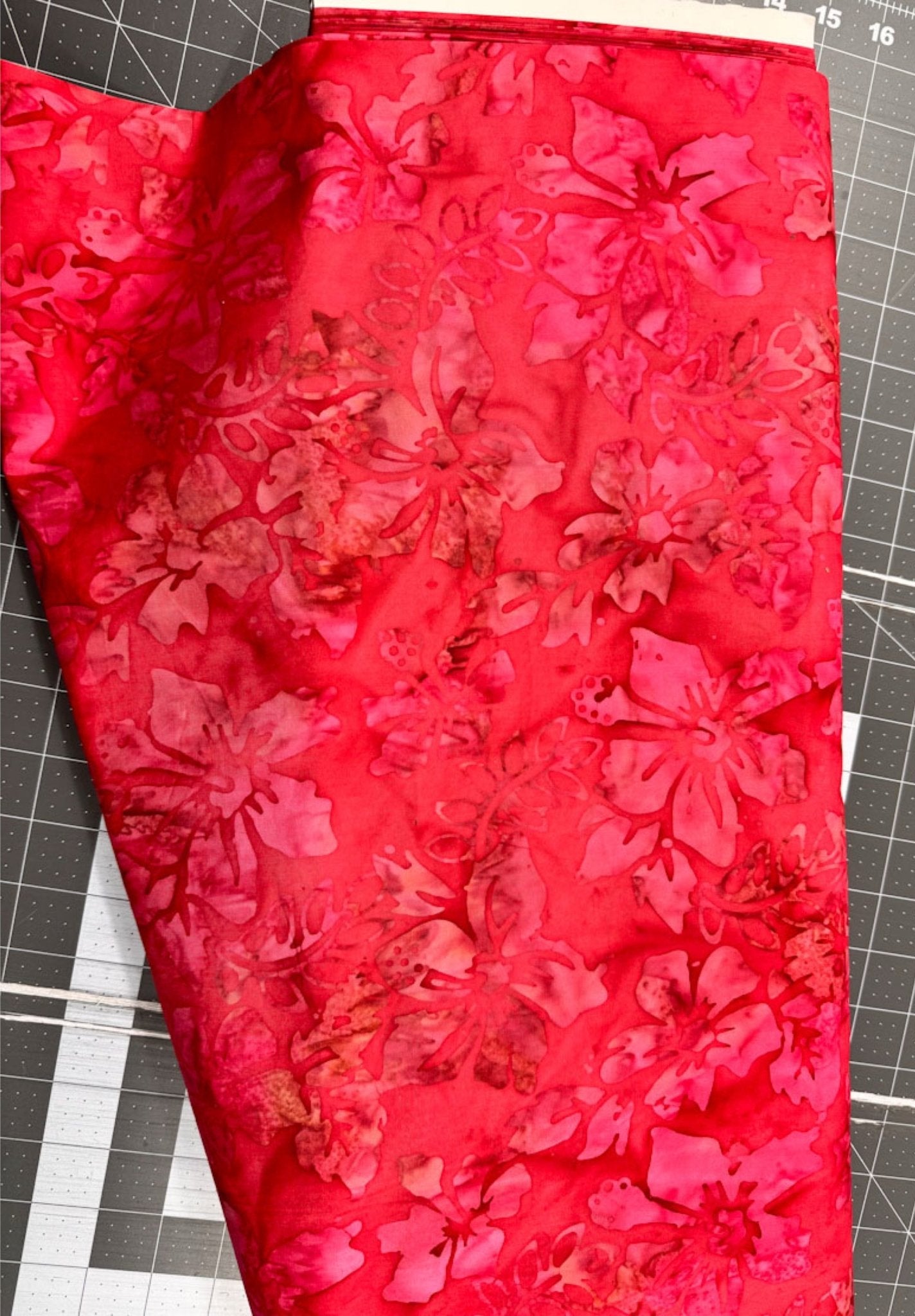 Red Hibiscus Floral Fabric 1862 - 1508 Floral Quilting Batik - Mary Jo Fabrics