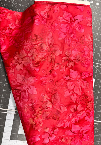 Red Hibiscus Floral Fabric 1862 - 1508 Floral Quilting Batik - Mary Jo Fabrics