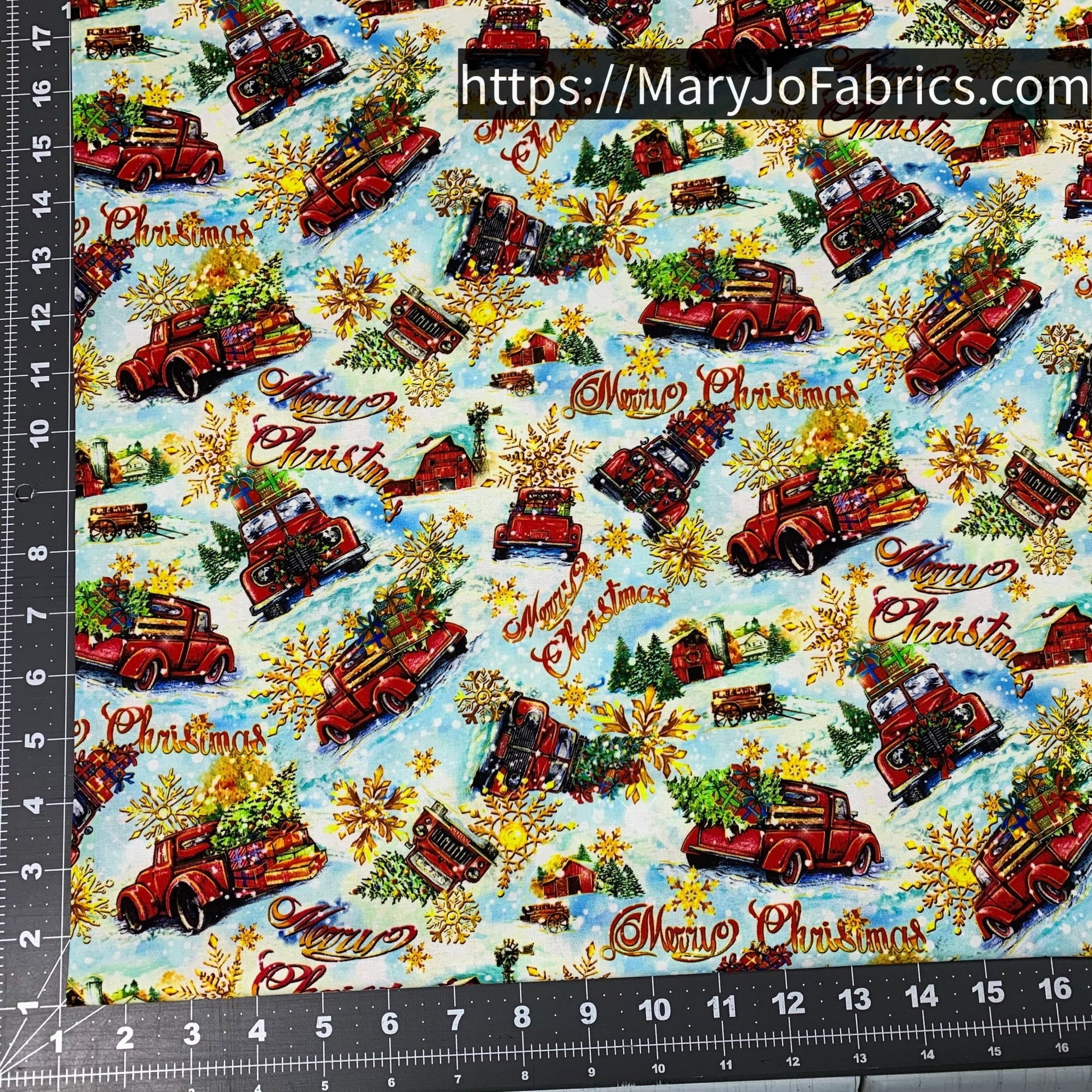 Red Holiday Truck Fabric 59 - 8901 Merry Christmas - Mary Jo Fabrics