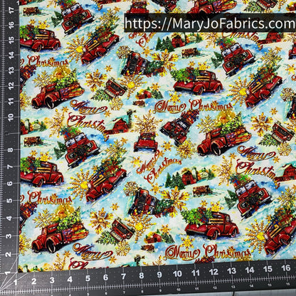 Red Holiday Truck Fabric 59 - 8901 Merry Christmas - Mary Jo Fabrics