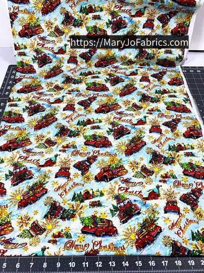 Red Holiday Truck Fabric 59 - 8901 Merry Christmas - Mary Jo Fabrics