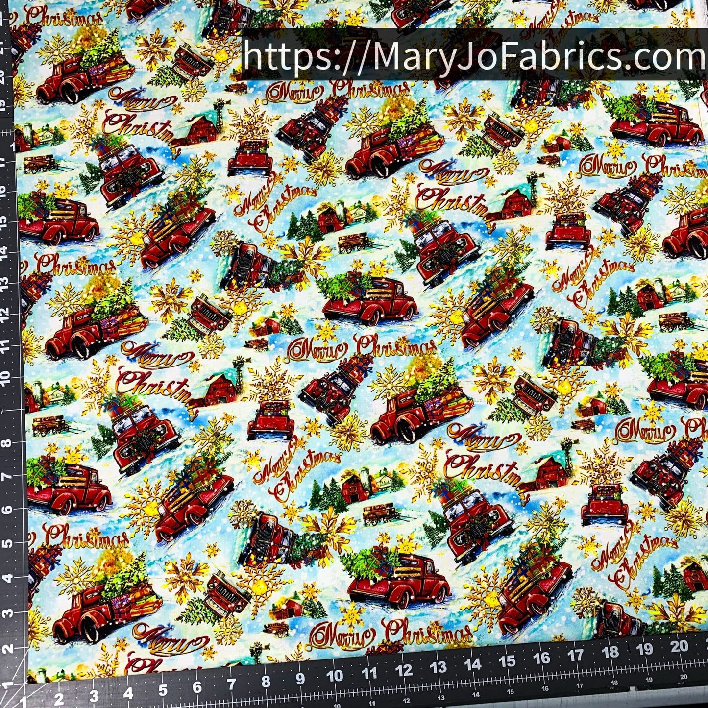 Red Holiday Truck Fabric 59 - 8901 Merry Christmas - Mary Jo Fabrics