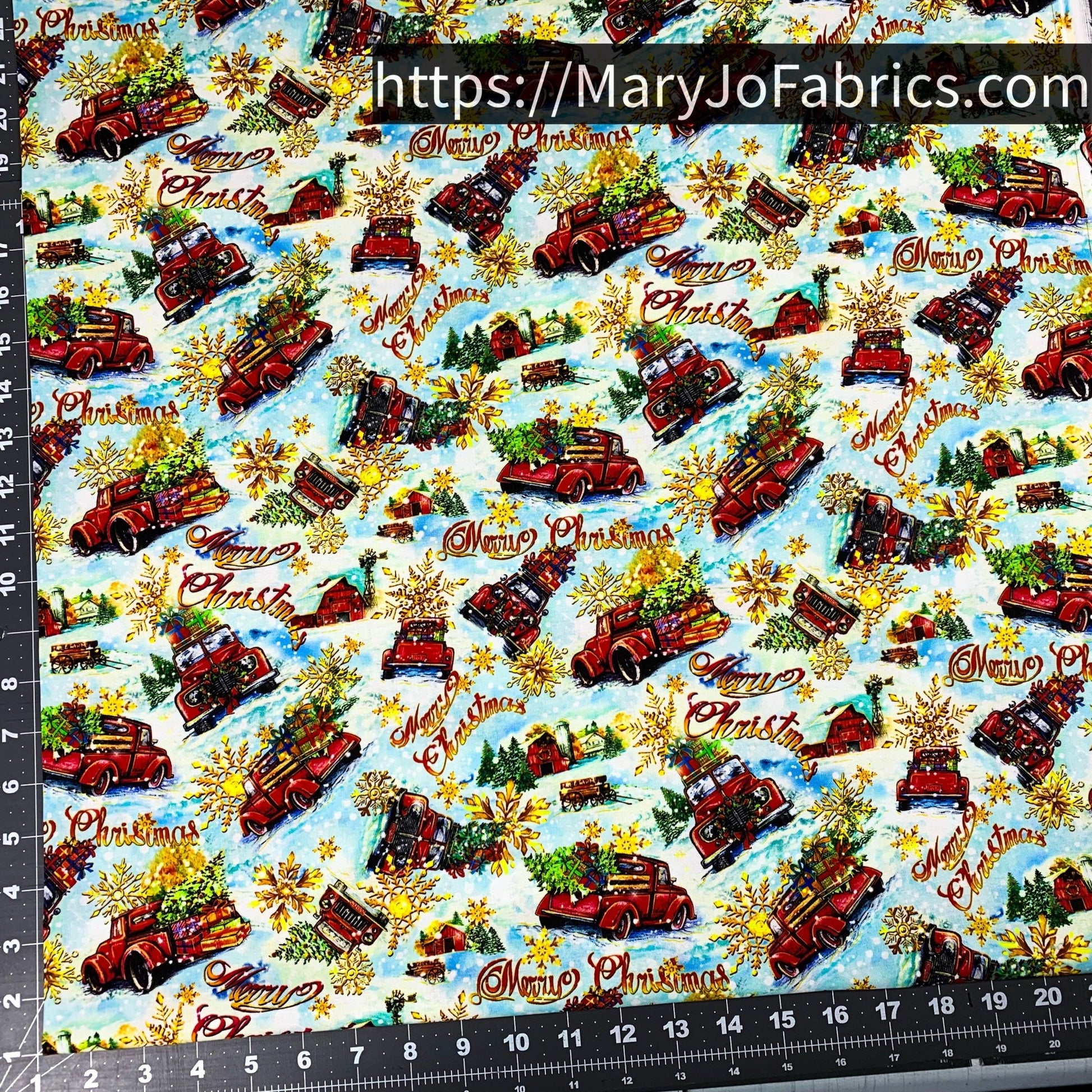 Red Holiday Truck Fabric 59 - 8901 Merry Christmas - Mary Jo Fabrics