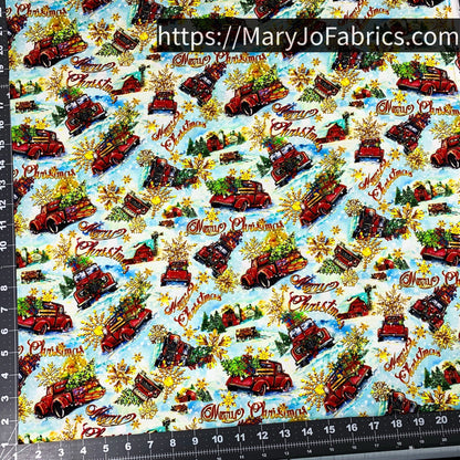 Red Holiday Truck Fabric 59 - 8901 Merry Christmas - Mary Jo Fabrics