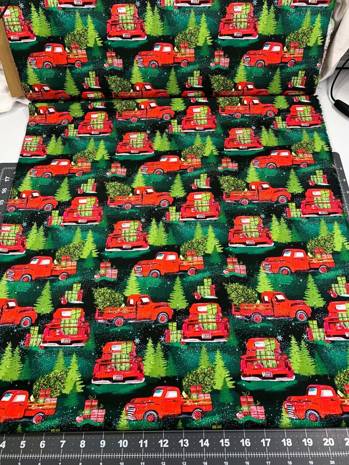 Red Holiday Trucks 3071 Christmas red trucks - Mary Jo Fabrics