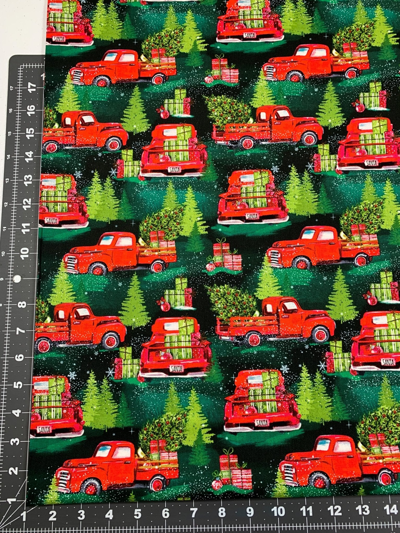 Red Holiday Trucks 3071 Christmas red trucks - Mary Jo Fabrics