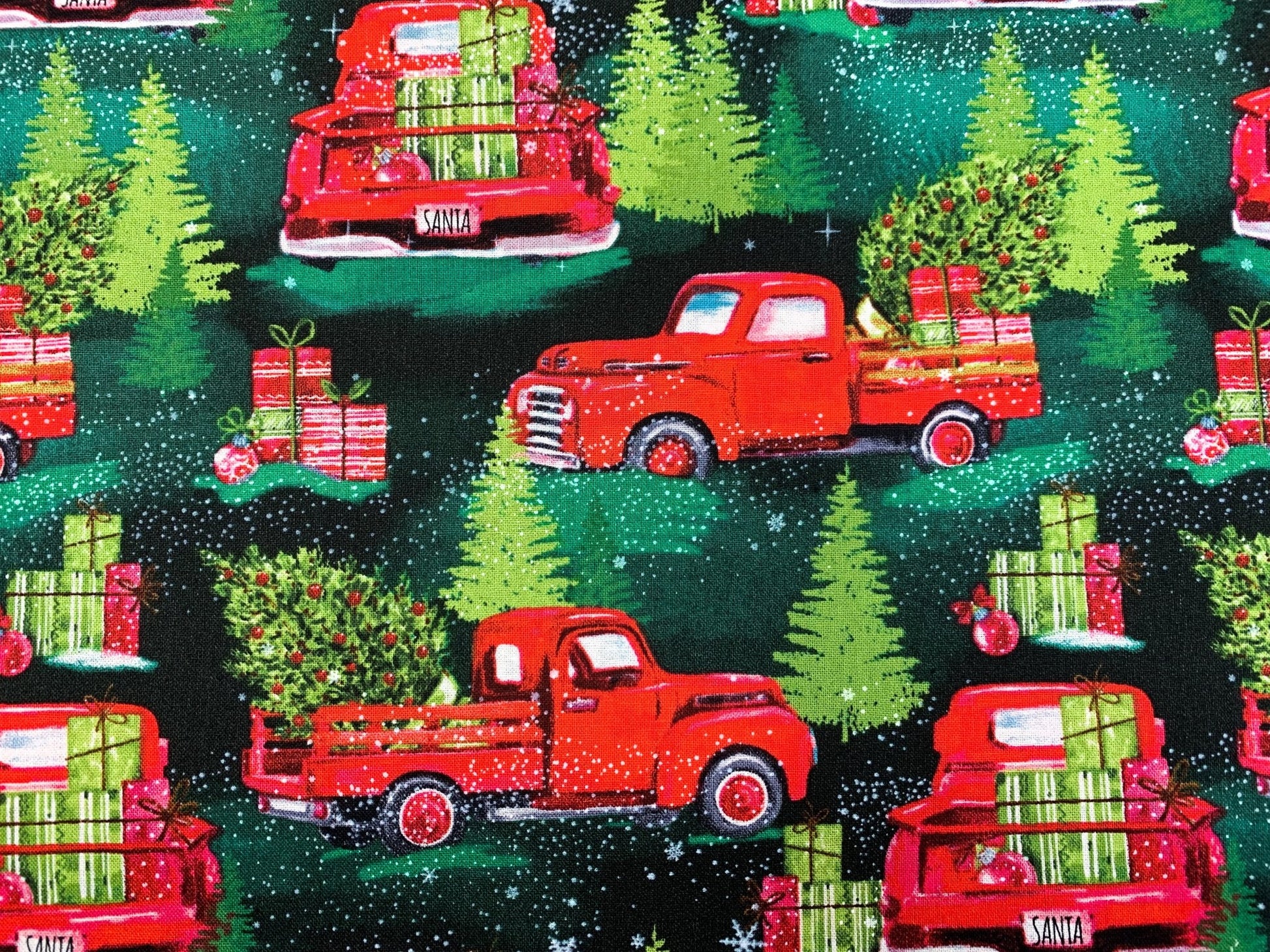 Red Holiday Trucks 3071 Christmas red trucks - Mary Jo Fabrics