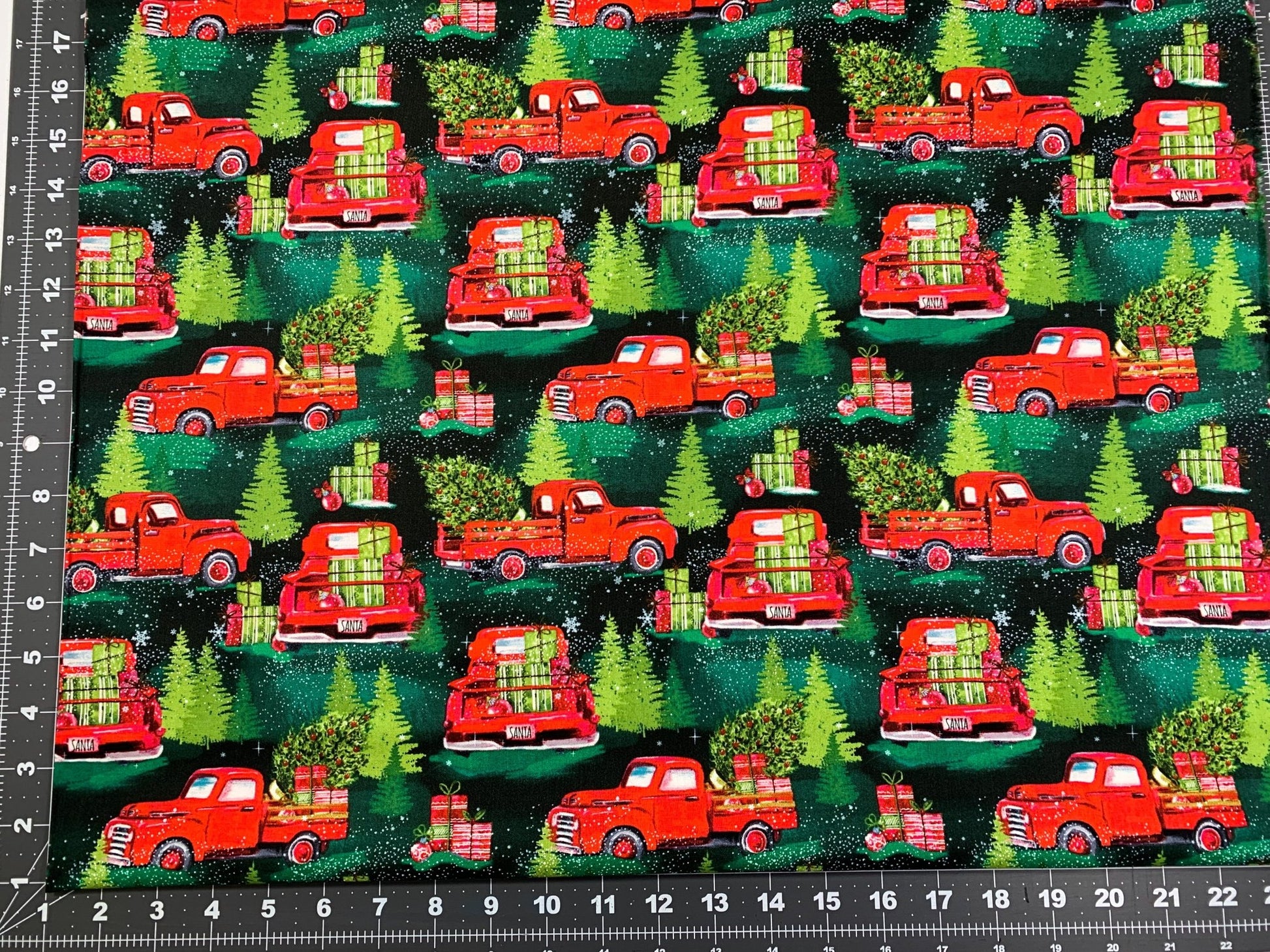 Red Holiday Trucks 3071 Christmas red trucks - Mary Jo Fabrics