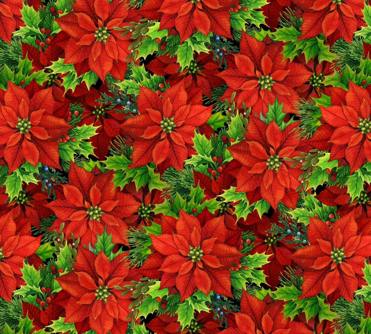 Red Poinsettias 30001 floral Merry Christmas fabric - Mary Jo Fabrics