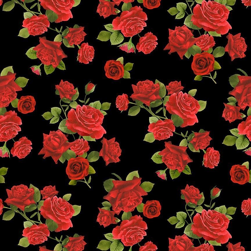 Red Rose fabric CD2204 Lots of rose bouquets - Mary Jo Fabrics