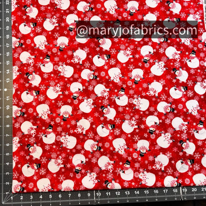 Red Snow Crew Snowman FLANNEL F1290 - 88 Snowflakes - Mary Jo Fabrics