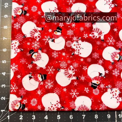 Red Snow Crew Snowman FLANNEL F1290 - 88 Snowflakes - Mary Jo Fabrics