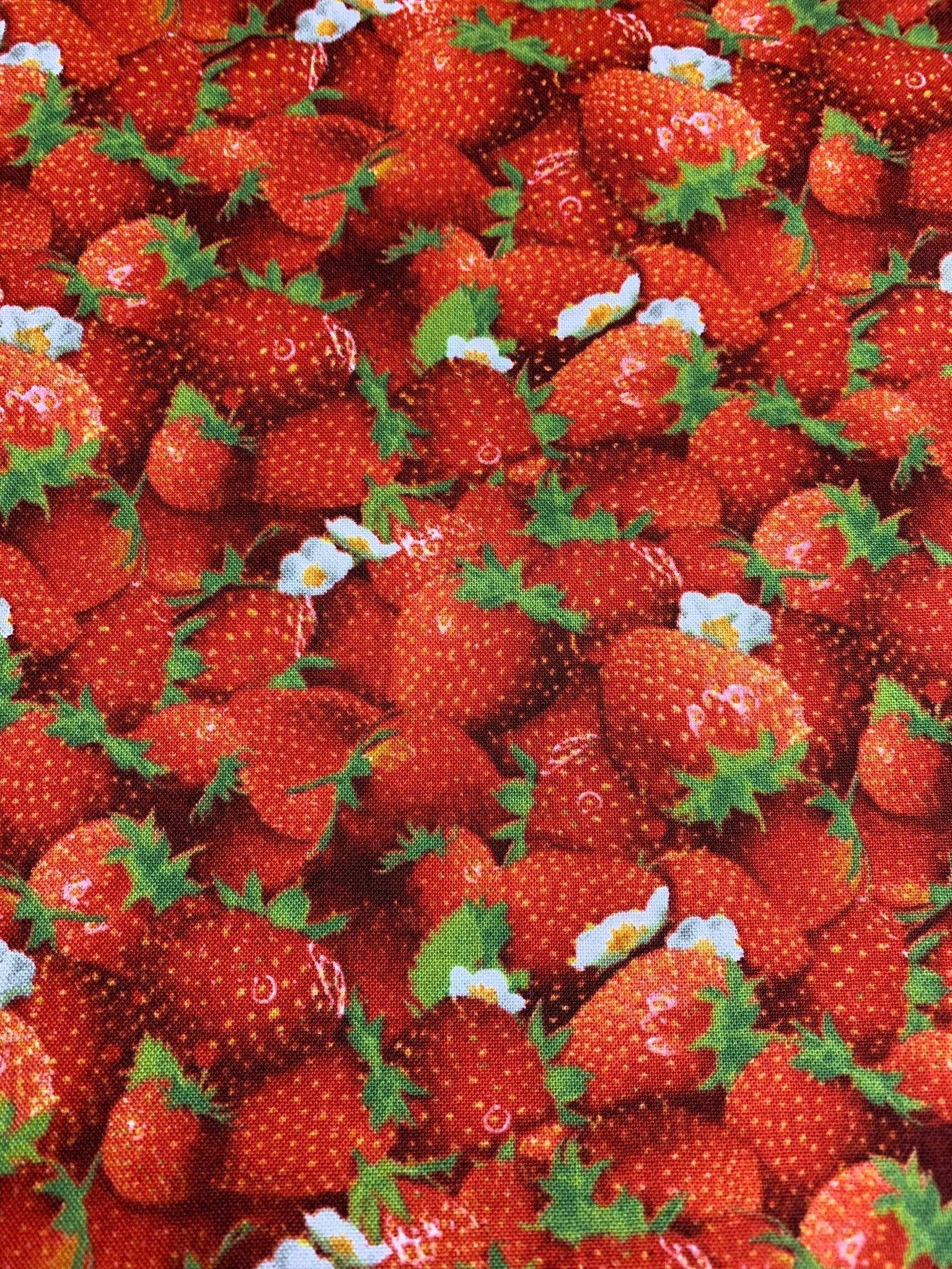 Red Strawberry fabric 155 Strawberries cotton fabric - Mary Jo Fabrics