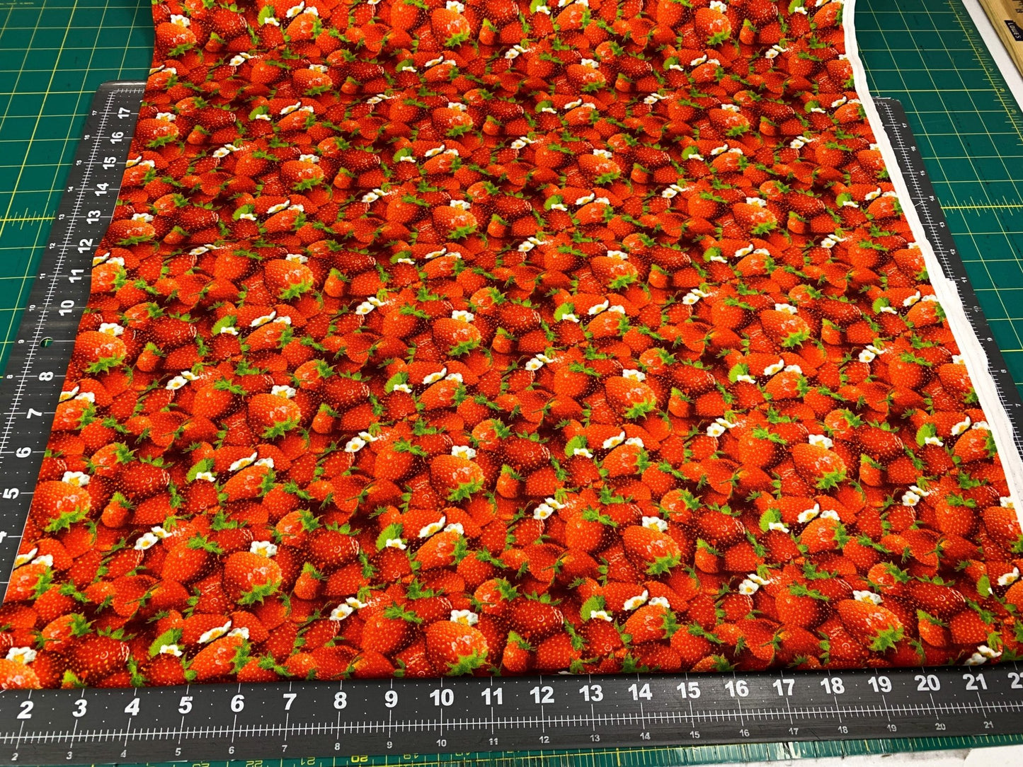 Red Strawberry fabric 155 Strawberries cotton fabric - Mary Jo Fabrics