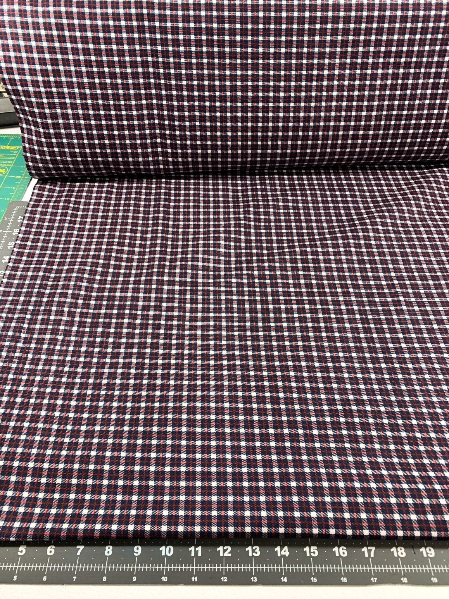 Red White and Blue plaid fabric 60" poly cotton twill - Mary Jo Fabrics