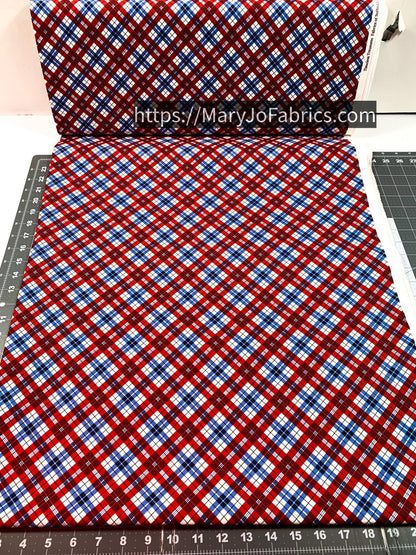 Red White Blue USA Plaid Fabric C1343 American - Mary Jo Fabrics