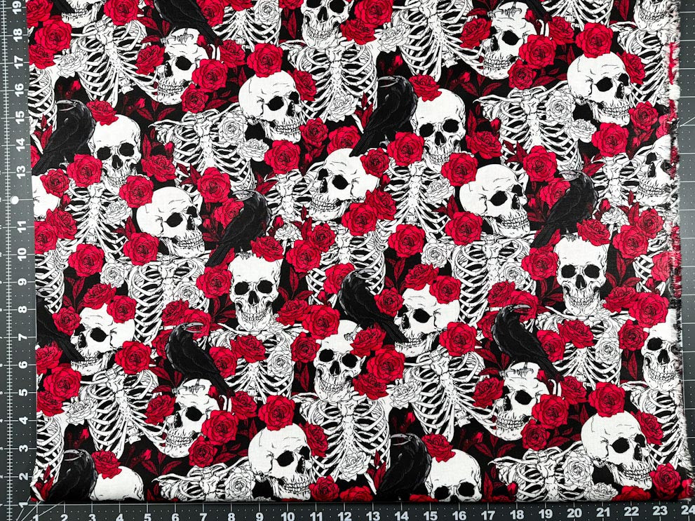 Red Rose and Skull fabric
