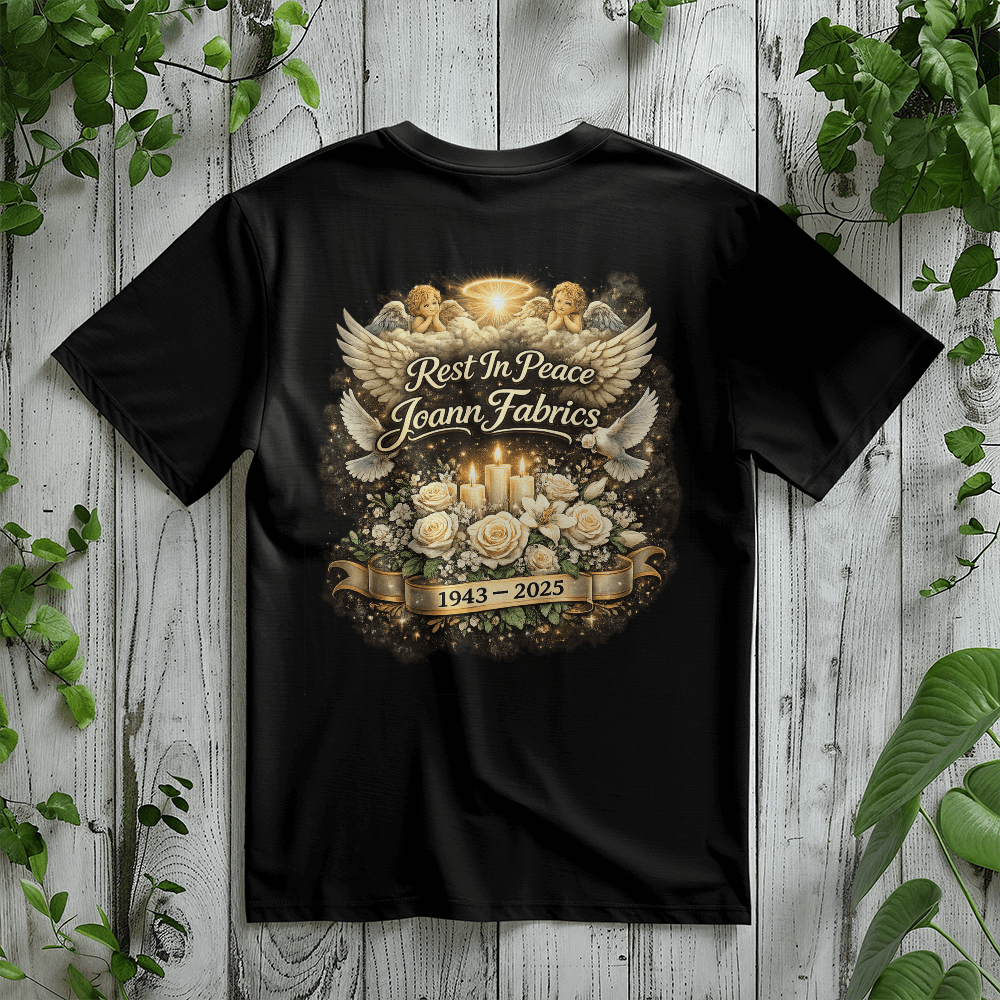 Rest In Peace Joann Fabrics Memorial T-Shirt Back Print - Mary Jo Fabrics
