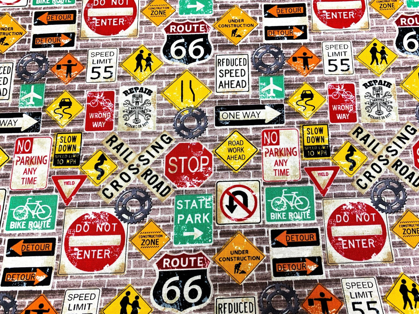 Route 66 Road sign cotton fabric 512 - 30 fabric - Mary Jo Fabrics