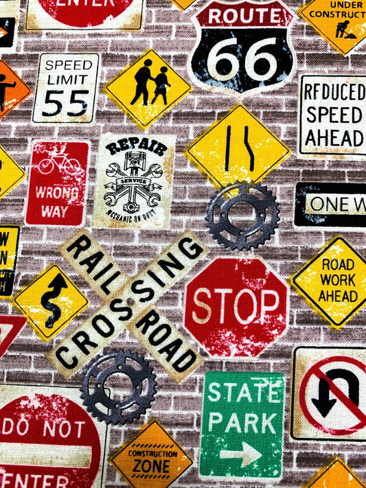 Route 66 Road sign cotton fabric 512 - 30 fabric - Mary Jo Fabrics