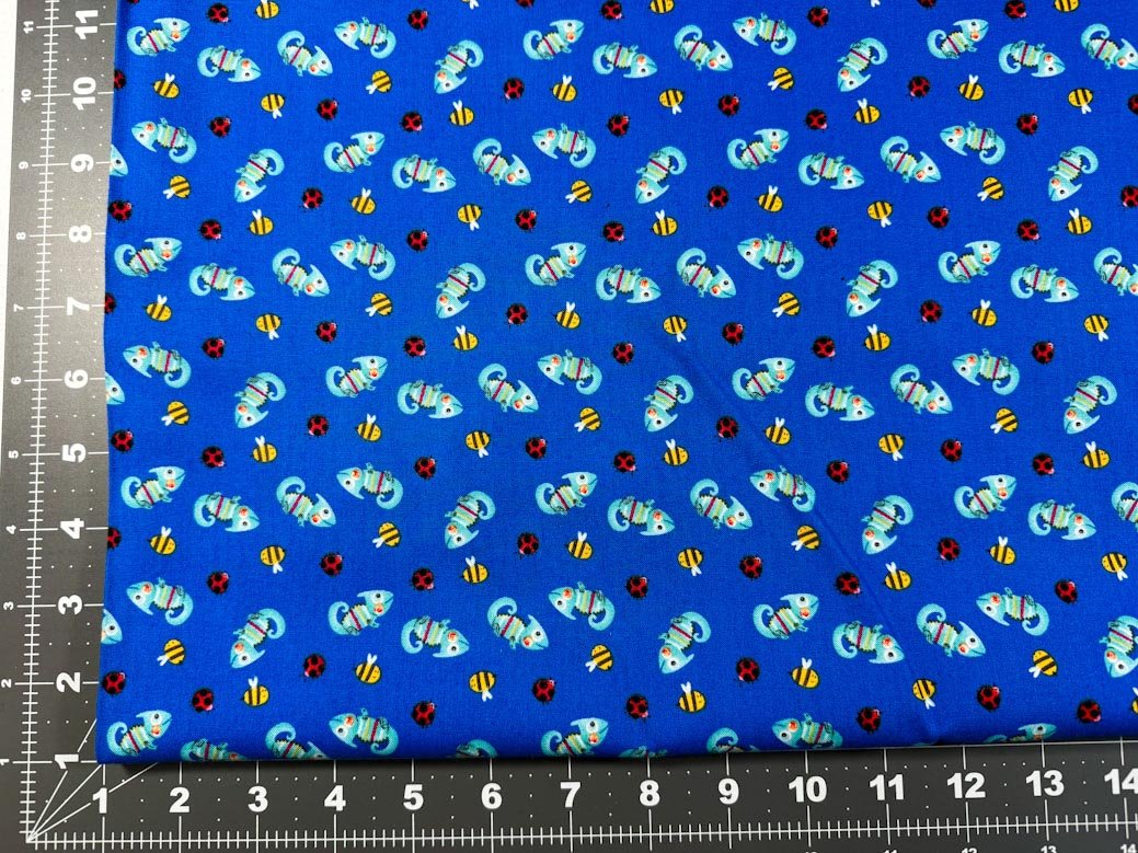 Royal Blue Chameleon fabric 9250 ladybugs bees - Mary Jo Fabrics