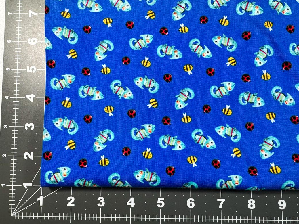 Royal Blue Chameleon fabric 9250 ladybugs bees - Mary Jo Fabrics