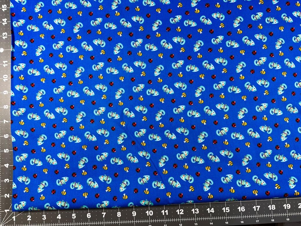 Royal Blue Chameleon fabric 9250 ladybugs bees - Mary Jo Fabrics