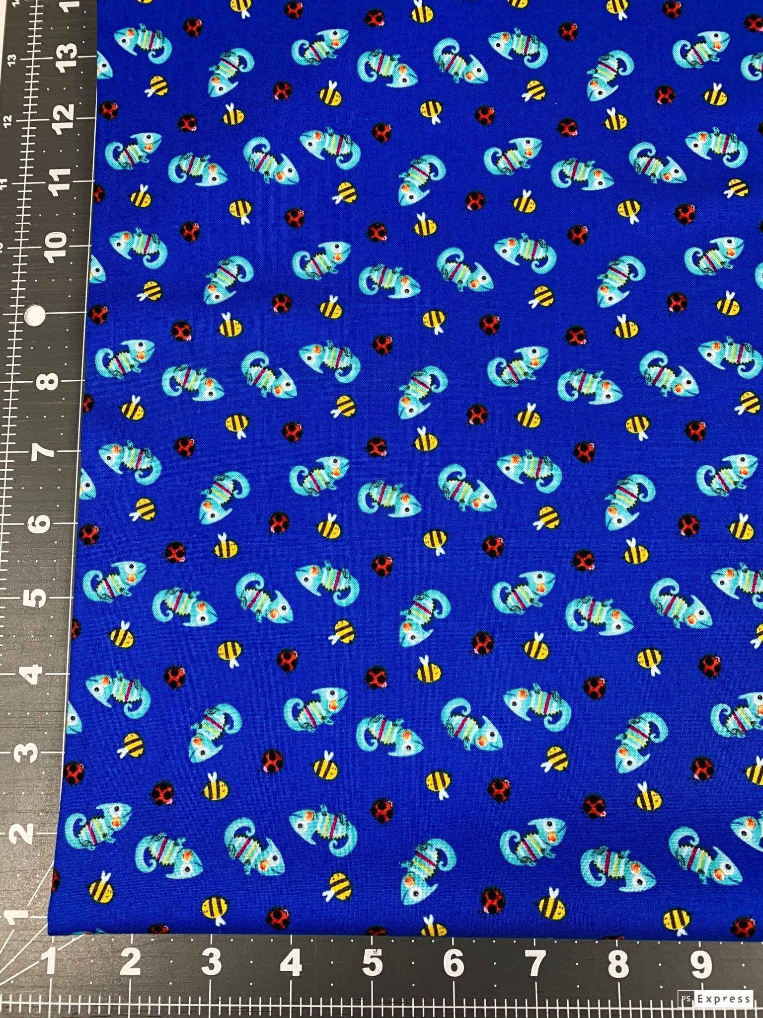 Royal Blue Chameleon fabric 9250 ladybugs bees - Mary Jo Fabrics