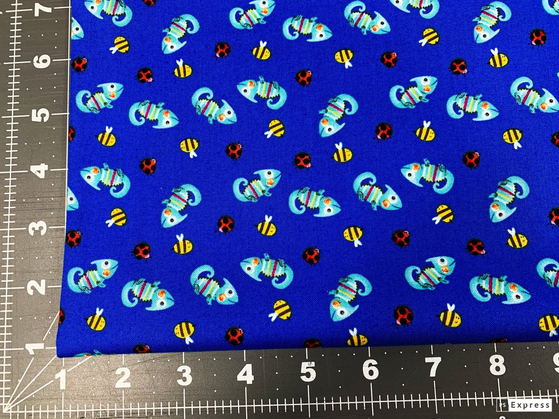 Royal Blue Chameleon fabric 9250 ladybugs bees - Mary Jo Fabrics