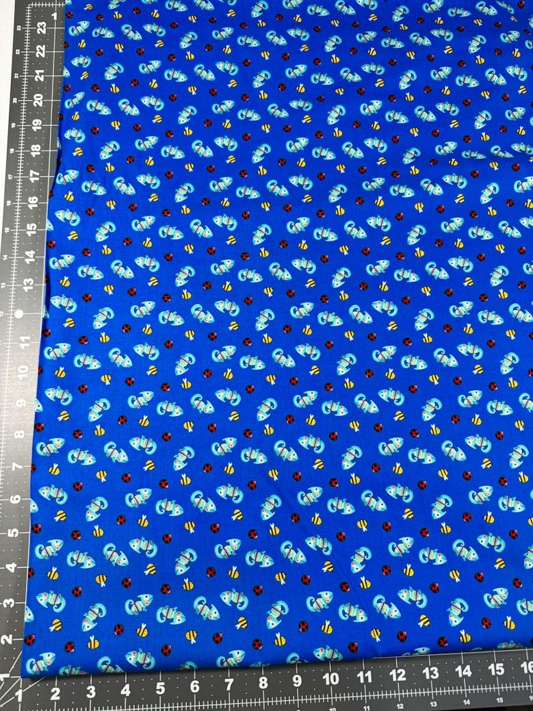 Royal Blue Chameleon fabric 9250 ladybugs bees - Mary Jo Fabrics