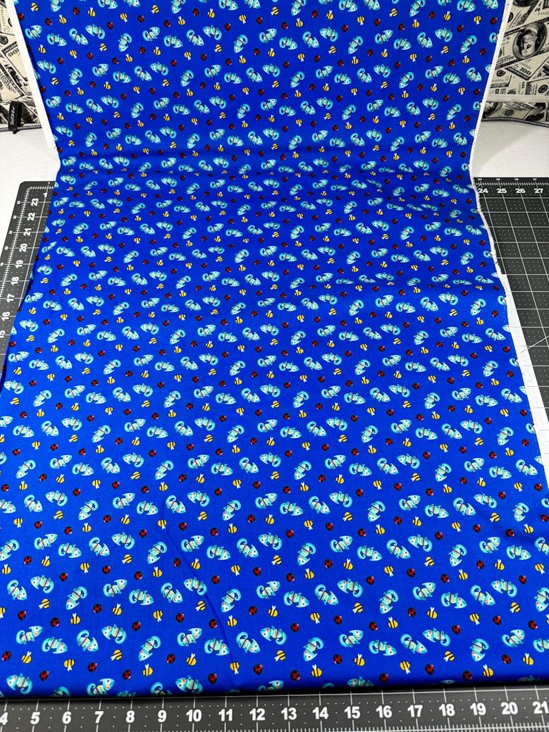 Royal Blue Chameleon fabric 9250 ladybugs bees - Mary Jo Fabrics