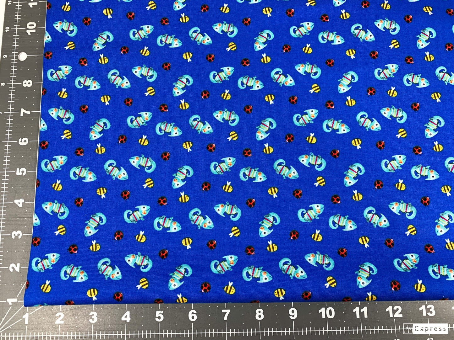 Royal Blue Chameleon fabric 9250 ladybugs bees - Mary Jo Fabrics