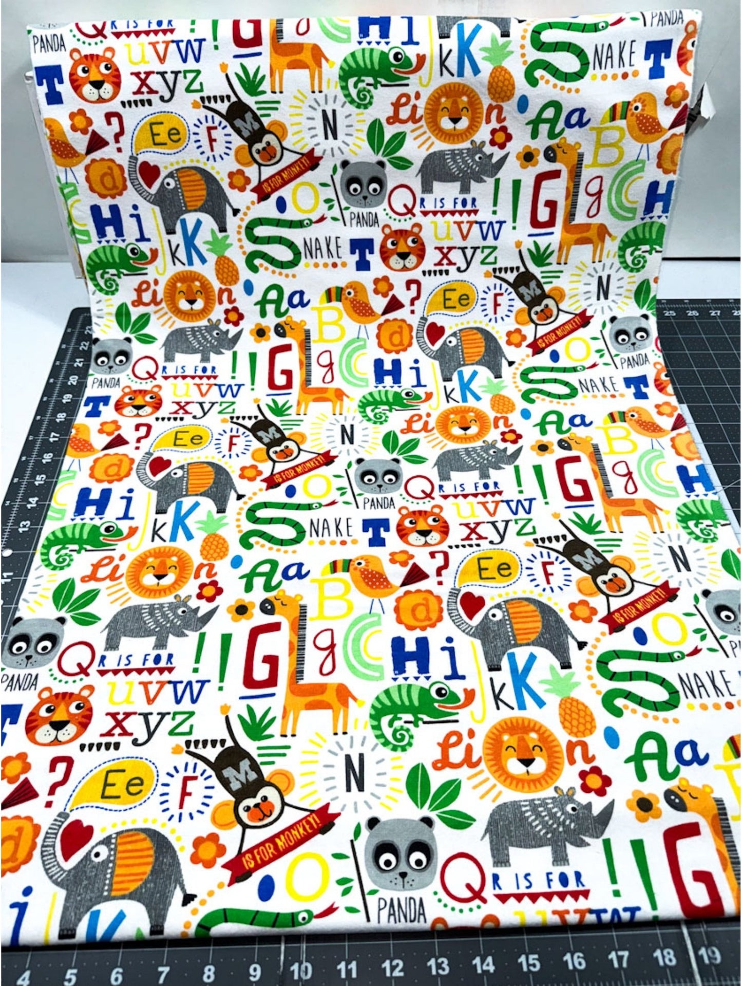 Safari Animal FLANNEL 0824 - 39 White Alphabet - Mary Jo Fabrics