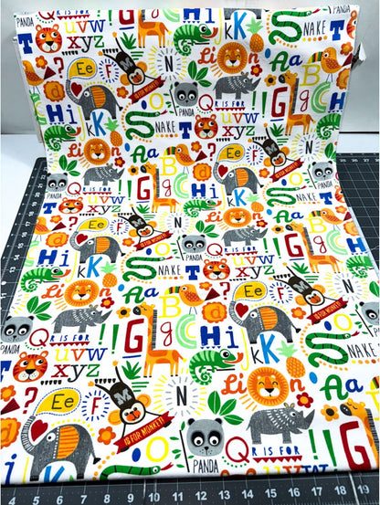 Safari Animal FLANNEL 0824 - 39 White Alphabet - Mary Jo Fabrics